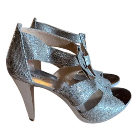 Michael Michael Kors Berkley T-Strap Glitter Heels Women’s Size 10M Silver - Picture 5 of 8